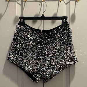 AKIRA Black and Silver Sequin Shorts